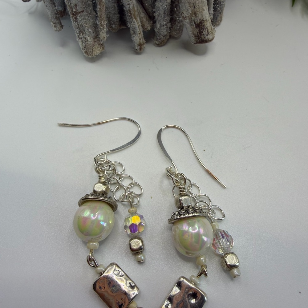 Elegant Silver and Vintage Pearl Dangle Earrings
